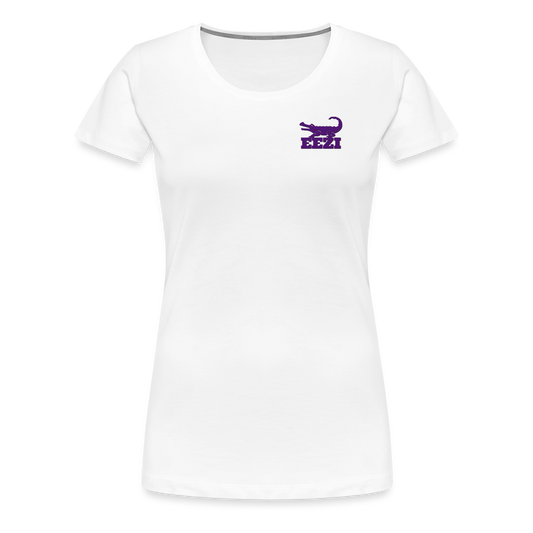 EEZI Women’s Premium T-Shirt - Purple CHEST Logo - white