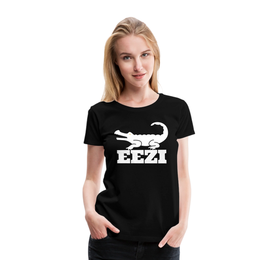 EEZI Women’s Premium T-Shirt - White LARGE Logo - black